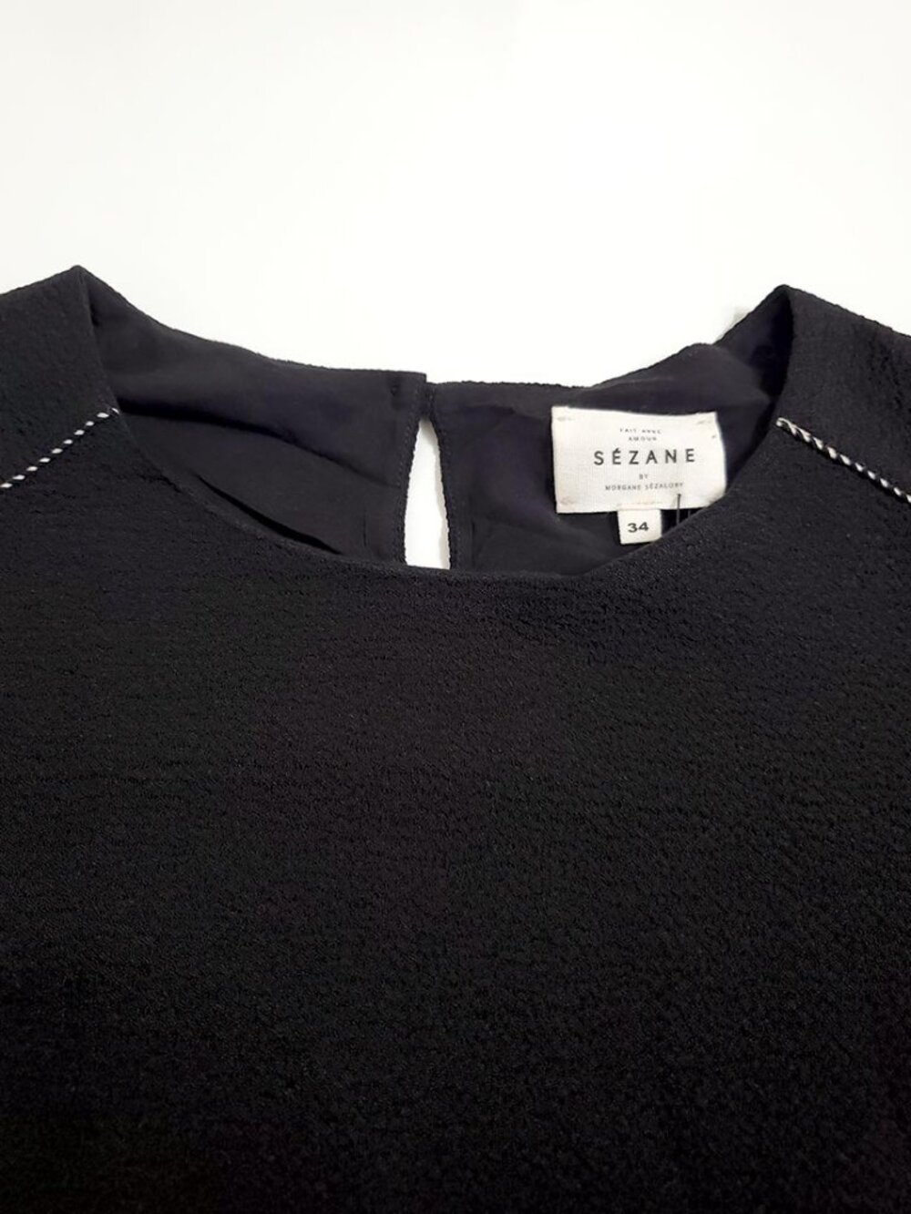 Sezane Womens Anna Mini Dress Black Size 34 US 2 Drop Waist Pockets 3/4 Sleeves - Picture 5 of 14